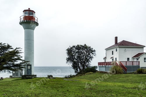 Preview: Georgina Point Lighthouse Full View In Snowy Day, Mayne Island.