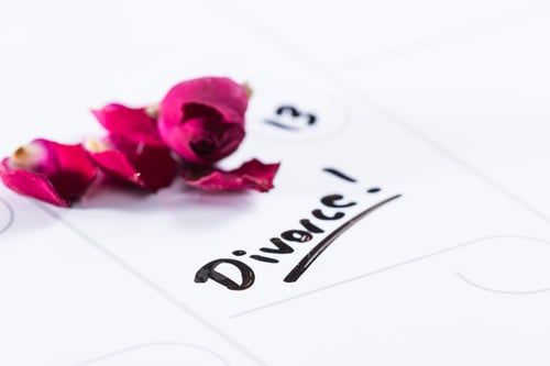 Preview: The Word Divorce Hand Written On A Dry Erase Calendar With A Dead Rose Next To It