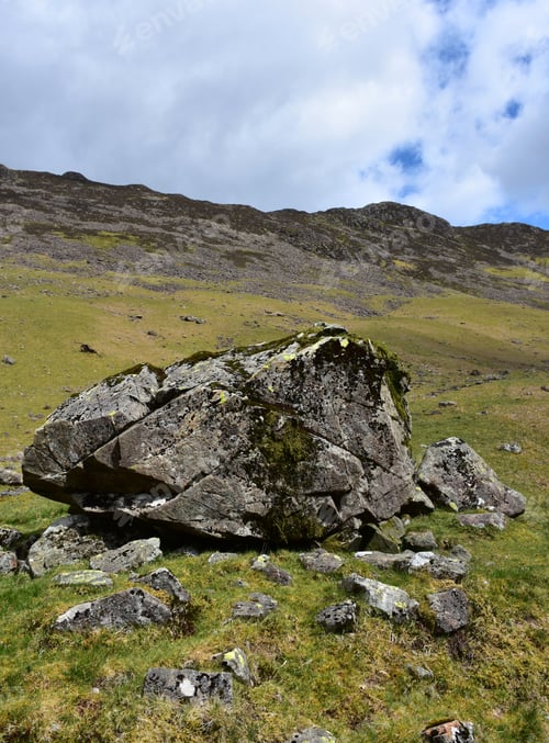 Preview: Moss Growing On A Large Rock Boulder In England.