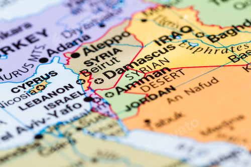 Preview: Close Up Of A World Map With Focus In The Border Between Syria And Beirut