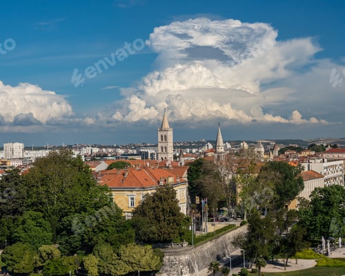 Preview: Ancient Buildings And Tower In The Old Town By The Port Of Zadar In Croatia