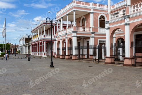 Preview: Granada, Nicaragua - January 20: Colorful Buildings Of The Cathedral Plaza In Granada. January 20