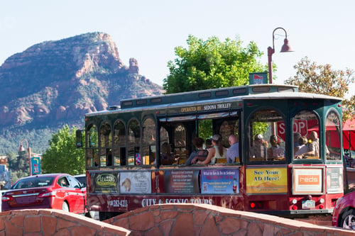 Preview: Sedona, Arizona - April 13 : Sedona Trolley Giving A Tour Of The City And Scenery, April 13 2015 In
