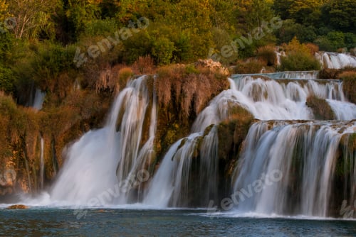 Preview: Long Exposure Shot Of Many Big Waterfalls In A Forest. Shot In Krka National Park, Croatia.