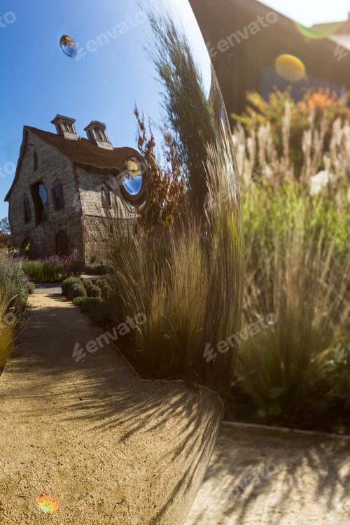 Preview: Napa, California - November 10: Barn House At Hall Winery Reflecting On This Shinny Metal Art