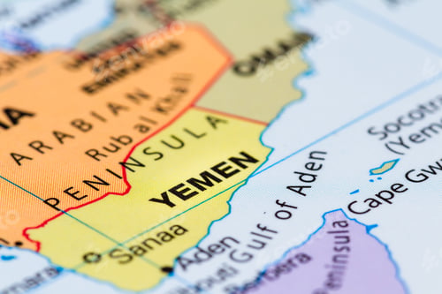 Preview: Close Up Of A World Map With The Country Of Yemen In Focus