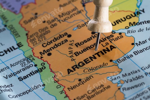 Preview: Push Pin On A World Map Marking Argentina As A Destination Concept