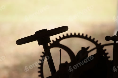 Preview: Abstract Machinery Silhouette Outdoors With Sprocket.
