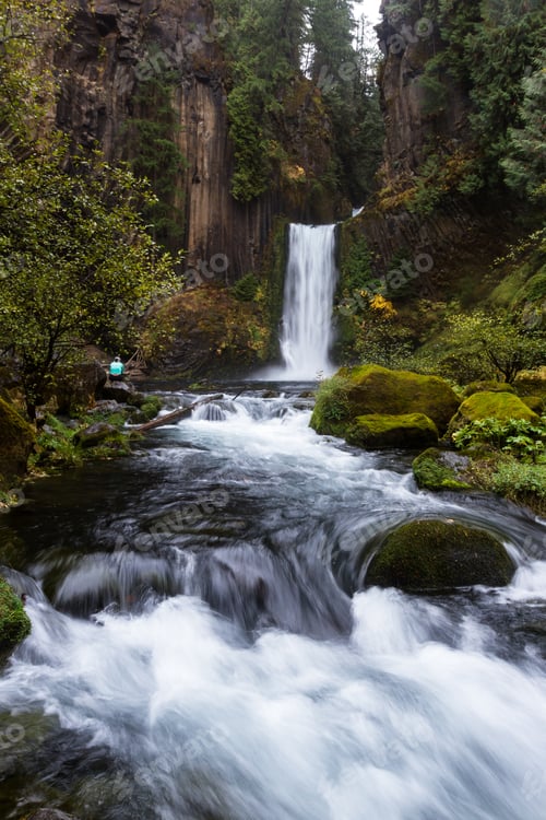 Preview: Carved From Ancient Columnar Basalt The Falls Drop Approximately 120 Feet. Photo Taken On A Cloudy