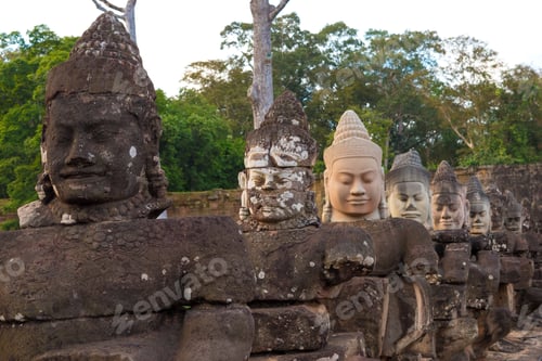 Preview: Angkor Thom, Siem Reap, Cambodia - Statues At South Gate Angkor Thom Complex