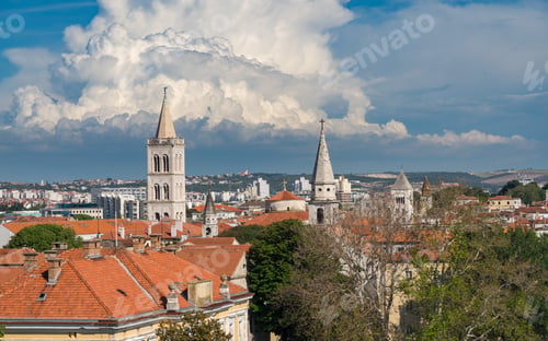 Preview: Ancient Buildings And Tower In The Old Town By The Port Of Zadar In Croatia