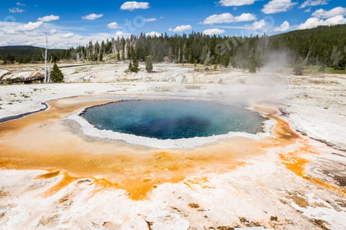 Preview: Beautiful Landscape In Yellowstone Nations Park With Stemming Geysers And Vivid Colors
