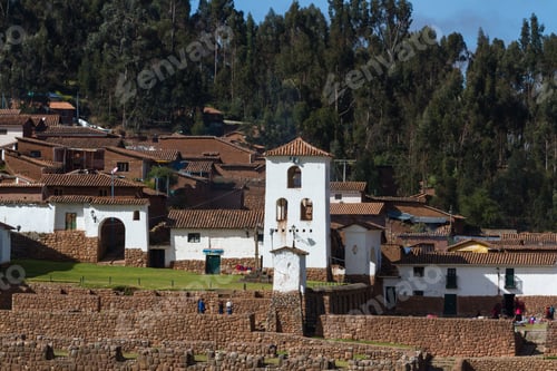 Preview: Chinchero Peru -May 18 : Town Square And Market With Small Church Viewed From Across The Valley