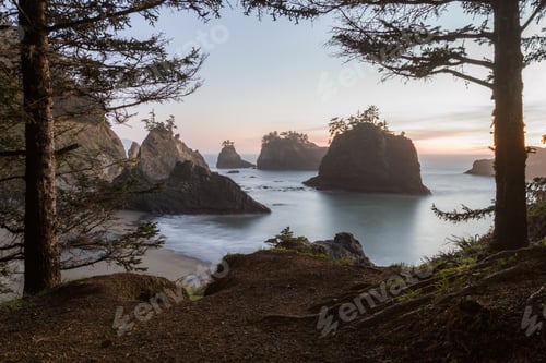 Preview: The Sun Sets On Secret Beach In The Southern Oregon Coast At Sunset With Its Many Islets Topped