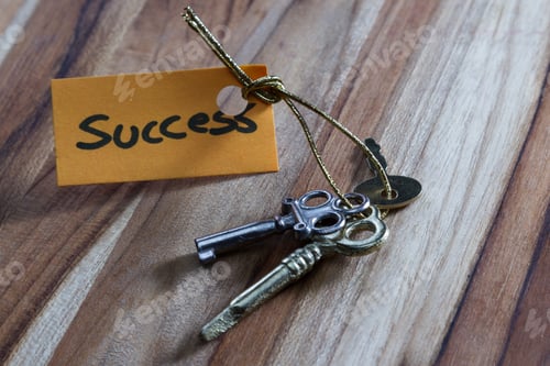 Preview: Concept For A Happy Successful Life Using An Old Decorative Key And A Hand Written Tag Attached By