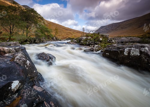 Preview: Long Exposure Shot Of The Waterfalls In Glen Etive Near Loch Etive And The Entrance To Glencoe And