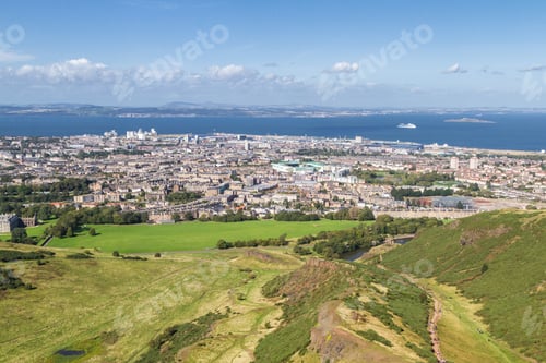 Preview: Edinburgh Scotland - September 13 2019: Amazing Views Of The City And Landscape From The Hills In