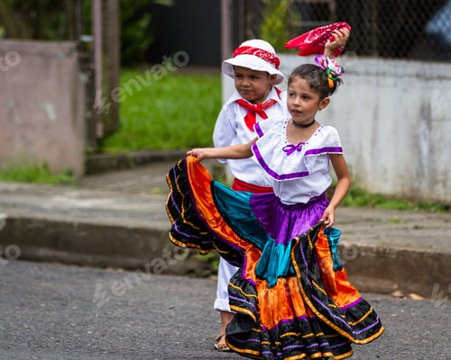 Preview: Tilaran, Costa Rica - September 15 : Young Children Celebrating Independence Day In Costa Rica With