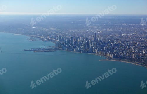 Preview: Aerial View Of Chicago Approaching From Lake Michigan
