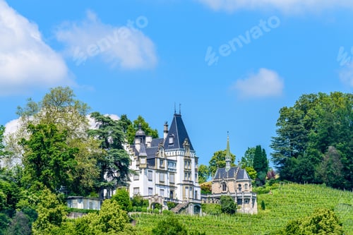 Preview: Waterview On Swiss Village, House Or Castle Near Lucerne, Switzerland.