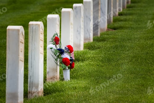 Preview: Flowers In Rows Of Tombstones In A Military Graveyard