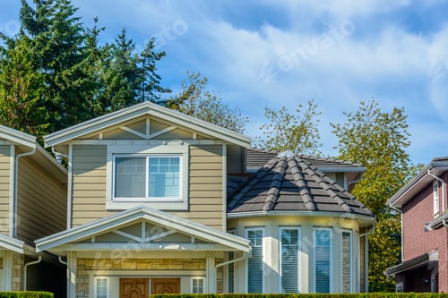 Aperçu: A Perfect Neighborhood. Houses In Suburb At Summer In The North America. Fragment Of A Luxury House