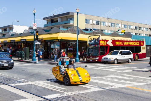Preview: San Francisco, California - May 11 : Young Girls In A Rental Go Cart Driving And Exploring The