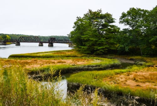 Preview: A Railroad Bridge Over A River In Mid-Coast Maine Taken From The Road Near Thomaston From The Road