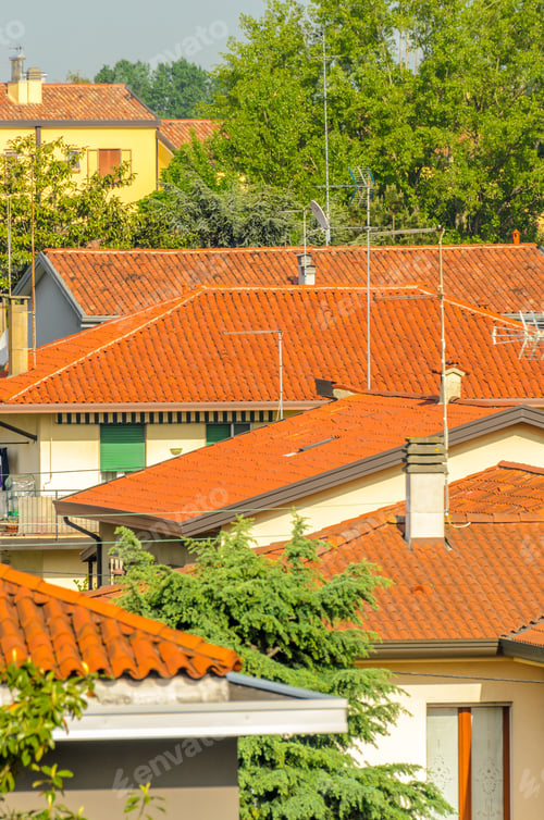 Preview: Nice Mediterranean House Roofs With Different Colours In Mestre, Venice, Italy.