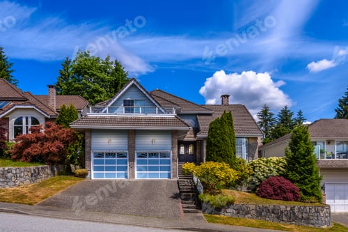 Preview: A Perfect Neighborhood. Houses In Suburb At Summer In The North America. Fragment Of A Luxury House