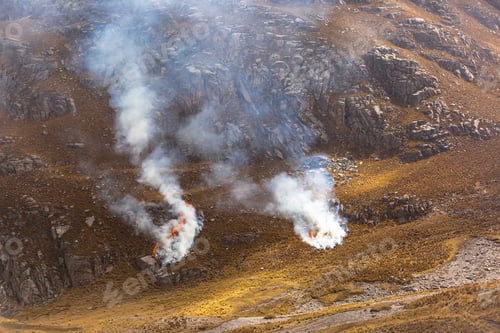 Preview: Burning Grass In High Andes Mountain For Agriculture Purposes.