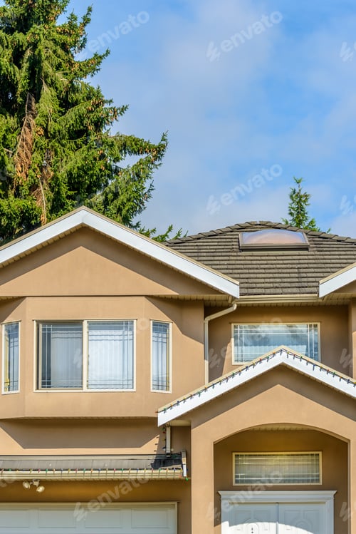 Aperçu: A Perfect Neighborhood. Houses In Suburb At Summer In The North America. Top Of A Luxury House With