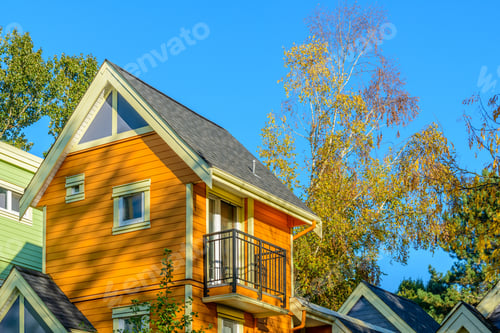 Preview: A Perfect Neighborhood. Houses In Suburb At Summer In The North America. Fragment Of A Luxury House