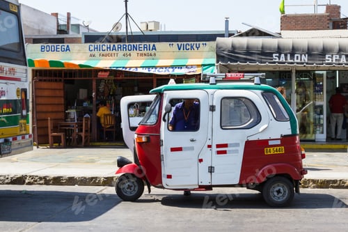 Preview: Lima Peru - May 11 : Moto-Taxi Parked In Front Of A Convenience Store, Lima. May 11 2016, Lima Peru.