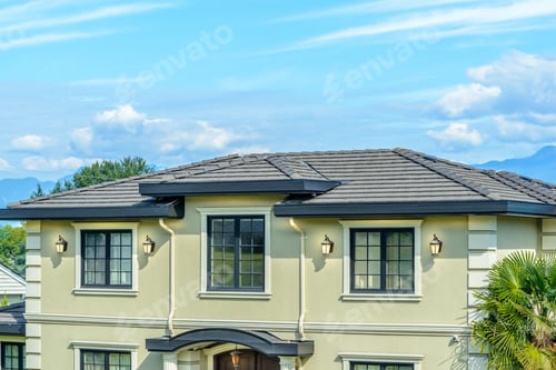 Aperçu: A Perfect Neighborhood. Houses In Suburb At Summer In The North America. Fragment Of A Luxury House