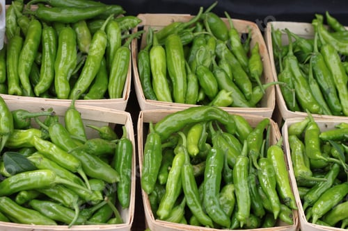 Preview: A Market Display Of Fresh Green Chile Peppers. 2934
