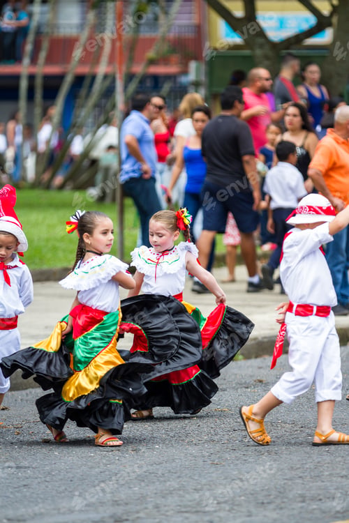 Preview: Tilaran, Costa Rica - September 15 : Young Children Celebrating Independence Day In Costa Rica With