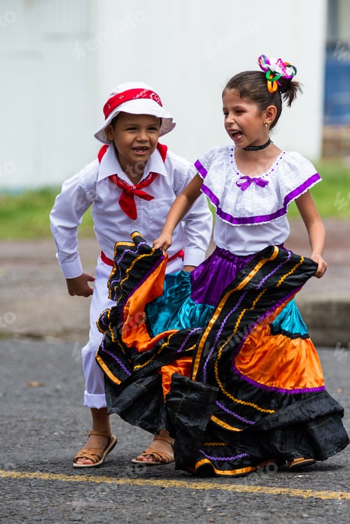 Preview: Tilaran, Costa Rica - September 15 : Young Children Celebrating Independence Day In Costa Rica With
