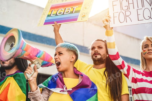 Preview: Gay And Transgender People Protest At Pride Event Outdoor- Lgbt And Equality Rights Concept - Focus