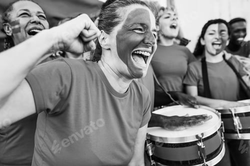 Preview: Sport Fans Screaming While Supporting Their Team - Football Supporters Having Fun At Competition