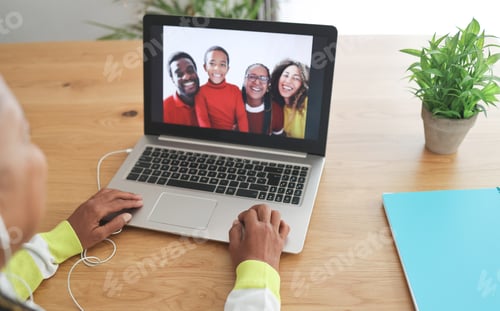 Preview: African Senior Woman Doing Video Call With Her Family During Coronavirus Lockdown - Social Distance