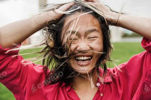 Preview: Asian Girl Smiling On Camera Outdoor - Focus On Face