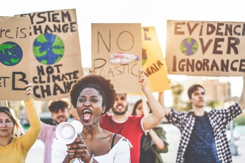 Preview: Group Of Young Demonstrators On Road, Young People From Different Culture And Races Fight For