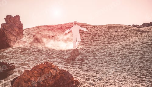 Preview: Astronaut Discovering New Red Planet - Spaceman Traveling Universe Looking For A New World To