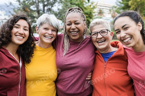 Preview: Happy Multi Generational Women Having Fun Together - Multiracial Friends Smiling On Camera After
