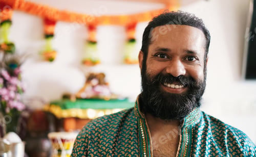 Preview: Portrait Of Indian Man During Religion Fest At Home - Hindu Cultures And Ethnic Concept - Focus On