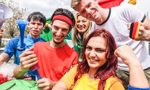 Preview: Happy Sport Supporters Having Fun During Football World Game - Young Fans Outside Of Stadium Before
