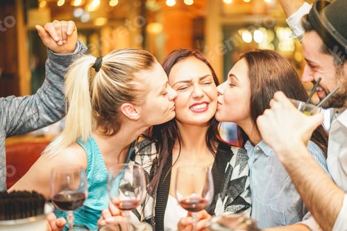 Preview: Fashion Trendy Friends Drinking Cocktails And Wine In Bar Winery Shop - Young Students Having Party