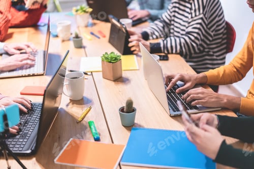 Preview: Young Co-Workers Team Planning A New Startup - Digital Nomad People Working On A New Project In