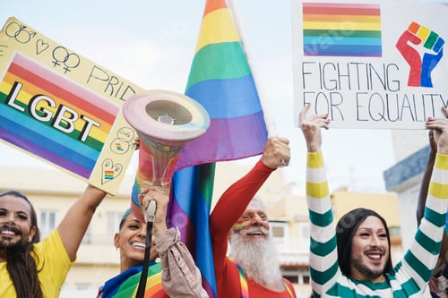 Preview: Gay And Transgender People Protest At Pride Event Outdoor- Lgbt And Equality Rights Concept - Focus
